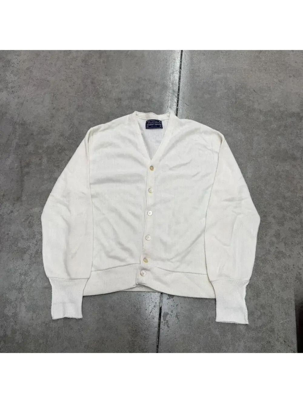 vintage robert bruce made in usa white cardigan knit sweater size medium